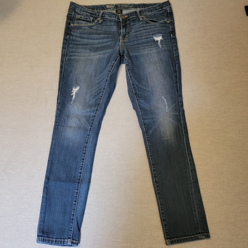 Mossimo Skinny Jeans Womens 14 Blue Excellent Distressed Low Rise Denim